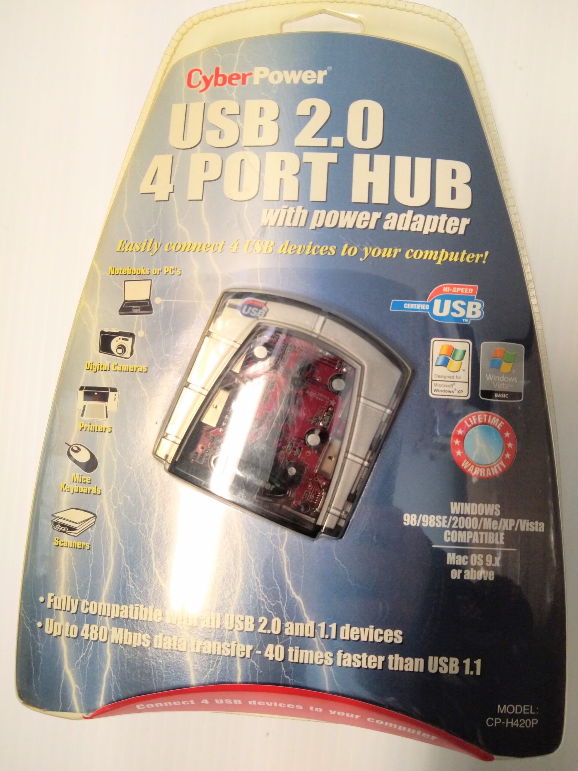 CyberPower USB 2.0 4 Port Hub With Power Adapter CP-H420P NEW Sealed
