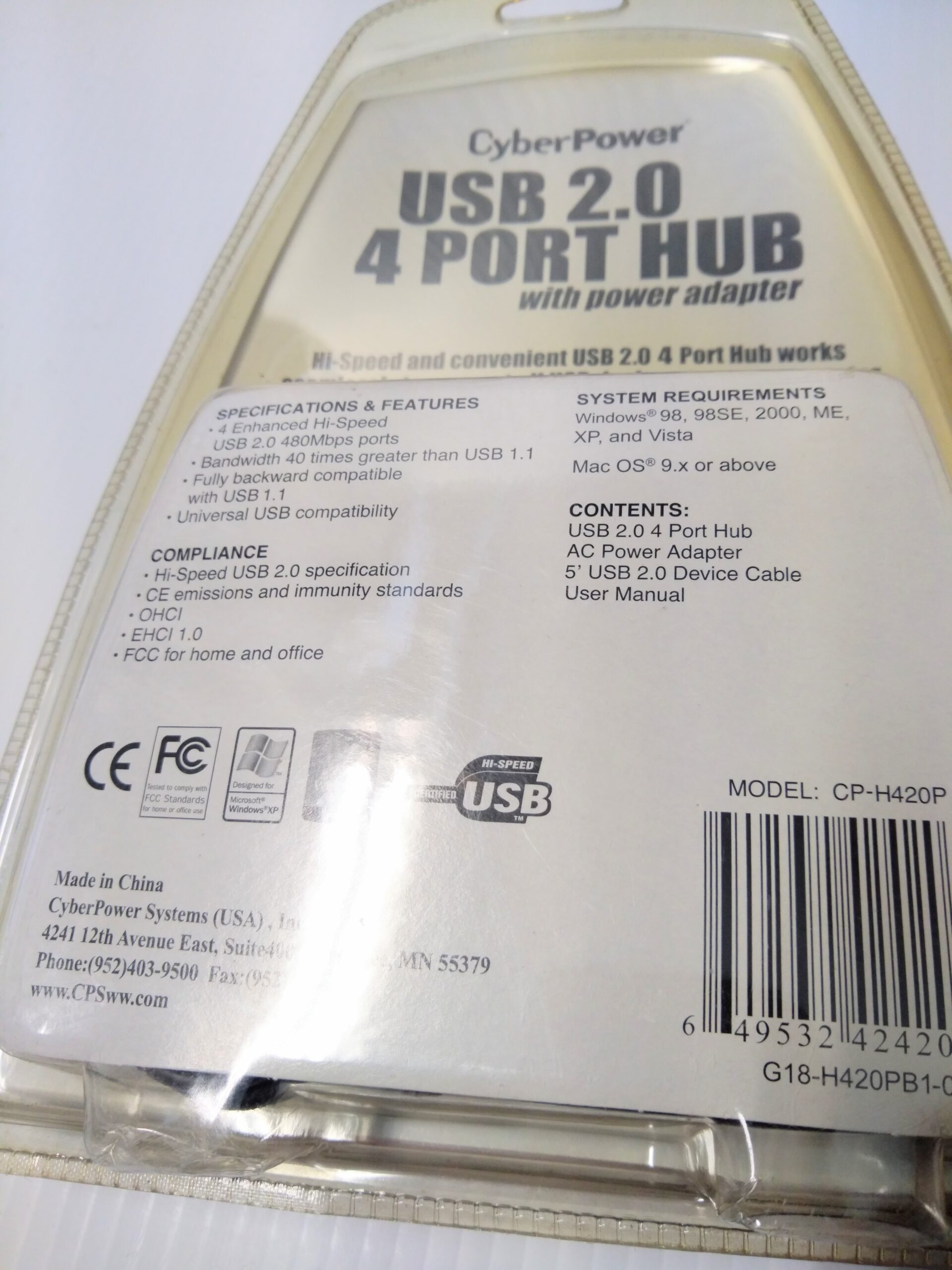 CyberPower USB 2.0 4 Port Hub With Power Adapter CP-H420P NEW Sealed - Image 3