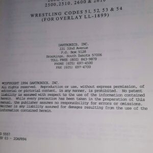 Daktronics All Sport LL1899 Wrestling Overlay & 2000 Series Wrestling Manual
