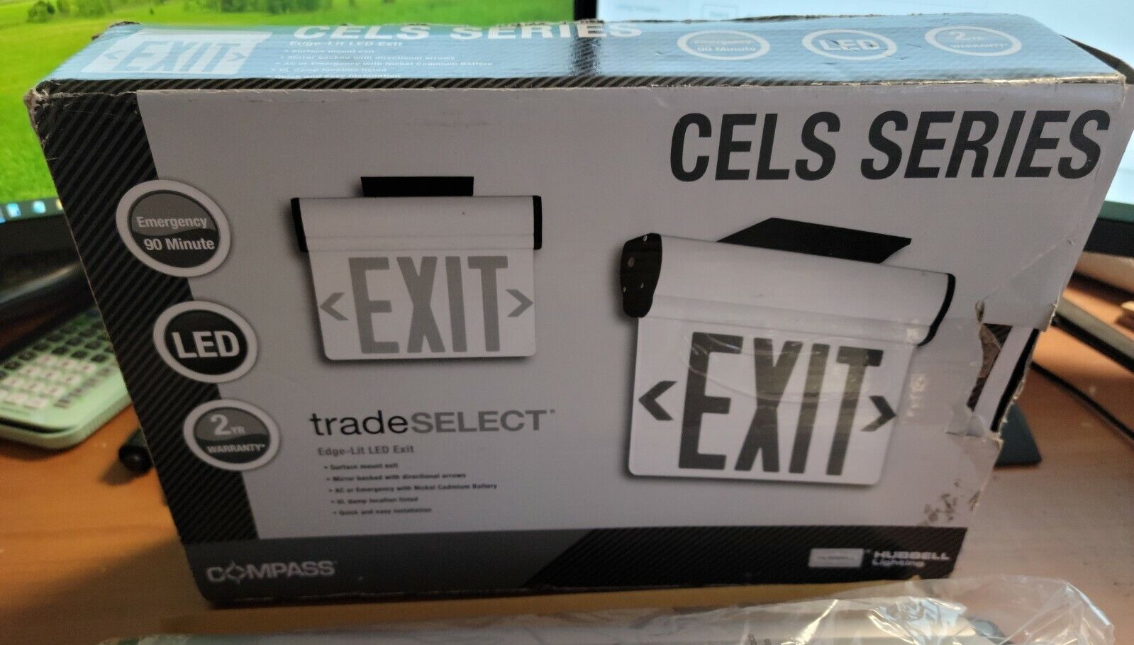 New Hubbell Compass Trade Select Edge Lit LED Exit Sign CELS2RN - Image 3