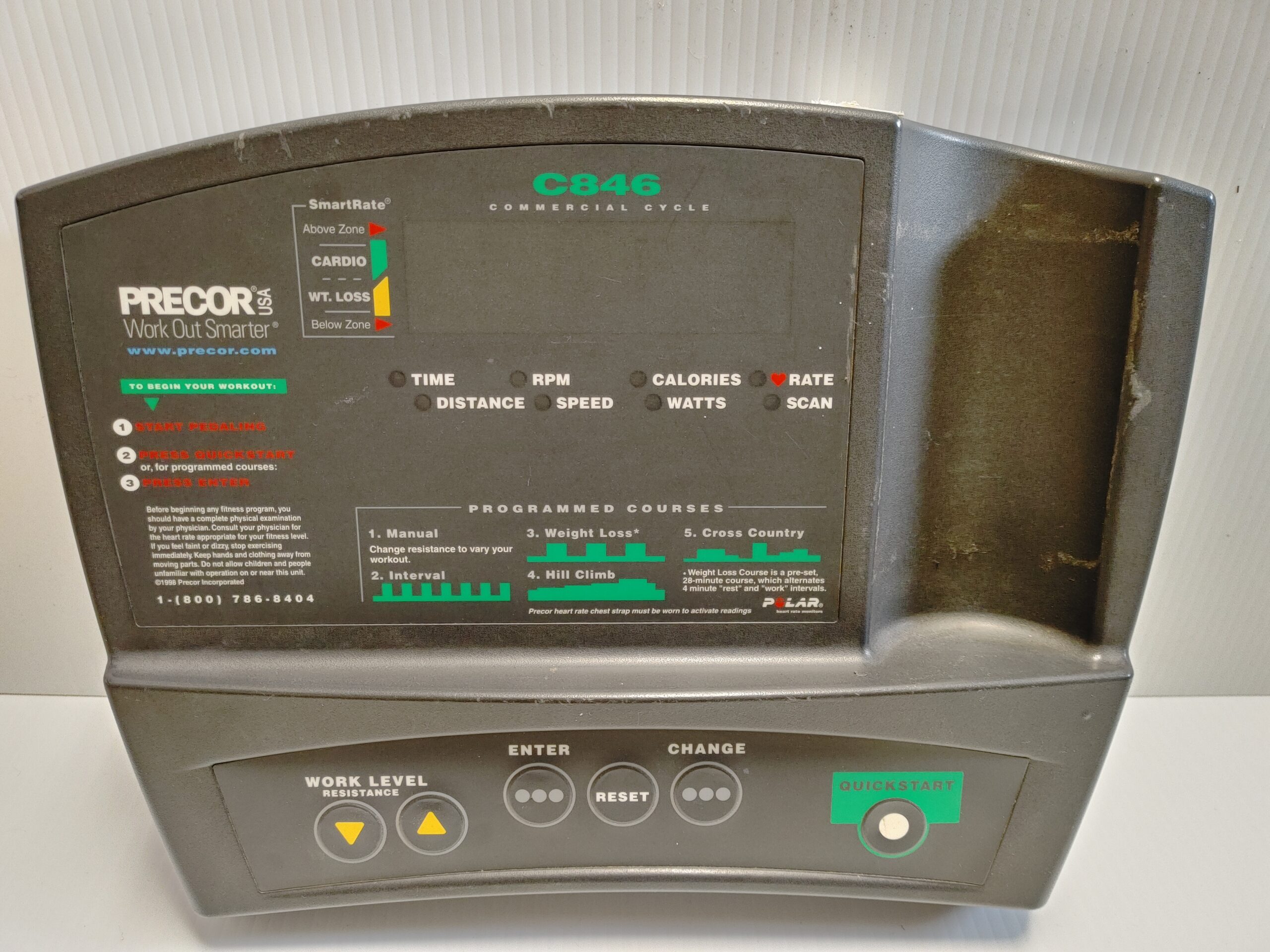 Precor C846 Commercial Exercise Cycle Faceplate/Overlay Only No Electronics
