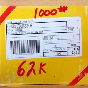 Qty 1000 62K ohm resistor 5% tolerance .25W 1/4W CF14JB62K0 1263-CF14JB62K0-CHP
