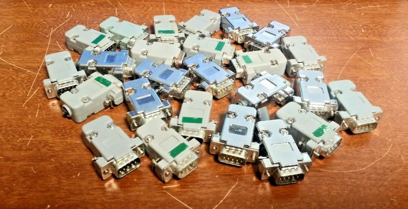 Qty 25 DB9 solder cup Male Connectors & Hood, 25x Hi Quality!